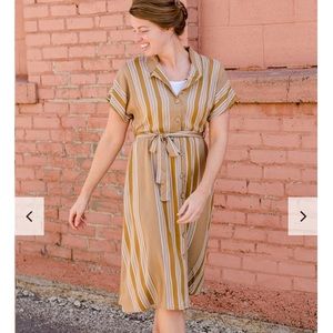 Inheritco Yellow striped button front midi dress
